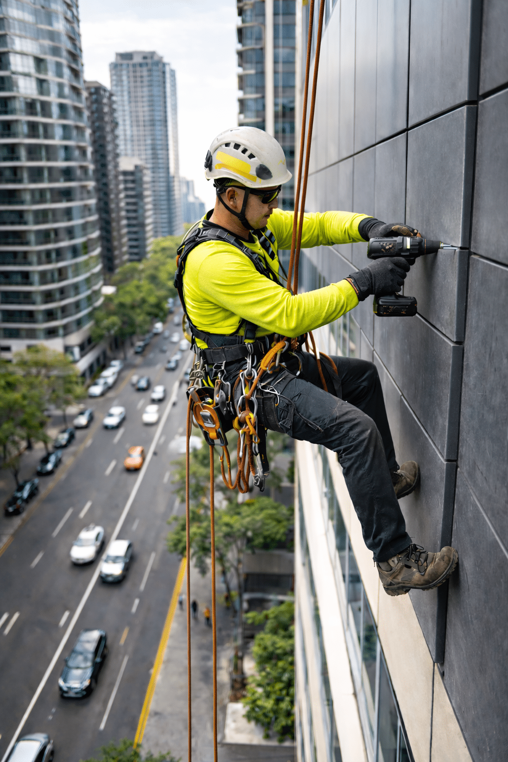 Our specialized services in facade maintenance and building repairs using rope access techniques for high-rise buildings are designed to ensure safety, leverage our extensive experience, and showcase exceptional workmanship to uphold structural integrity and prolong the lifespan of your assets. We offer a range of services including facade inspection, painting, and remedial repair in Sydney, NSW, and the ACT.
